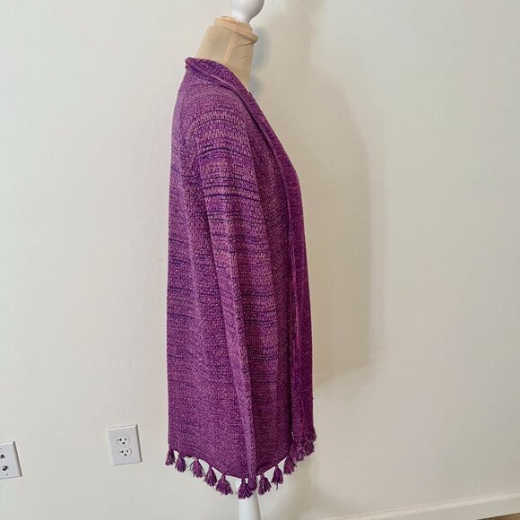 Lilly Pulitzer Tova Metallic Knit Cardigan Sweater w/ Tassels Purple Pink XL - Picture 10 of 13